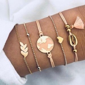 FIVE PIECE BRACELET SET PINK, GOLD AND ROSE GOLD